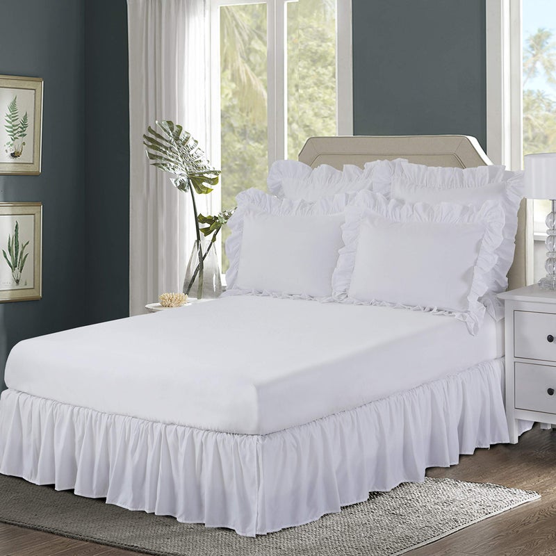 Bed Maker's Ruffled Wrap-Around Bedskirt Never Lift Your Mattress, Classic 14â€ Drop Length Gathered Ruffle Styling, White, California King (FRE34414WHIT05) - Image 1